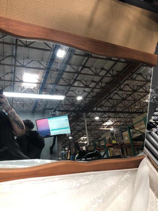 Photo 1 of Tanmicoshomy Rectangle Wall Mirror 24x32 Inch, Irregular Wood Frame Wall Mirrors for Bathroom Bedroom Entryway, Horizontal or Vertical Hanging rectangle 24x32inch