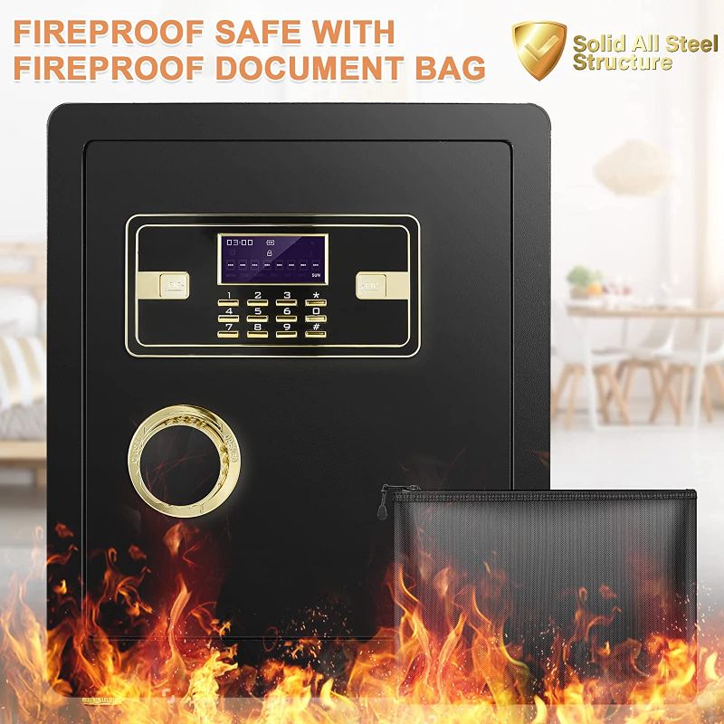 Photo 1 of 2.2 Cub Safe Box Fireproof Waterproof, Security Home Safe with Fireproof Document Bag, Digital Keypad LCD Display Inner Cabinet Box, Large Fireproof Safe for Money Jewelry Document Valuables