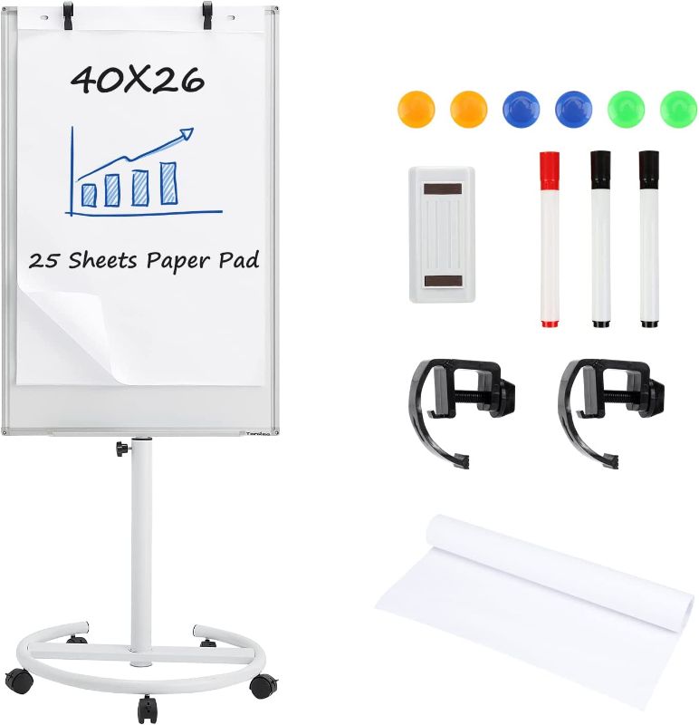 Photo 1 of Mobile Whiteboard on Wheels - 40'' x 26'' Portable Magnetic Standing White Board, Dry Erase Board with Stand, Flip Chart Easel for Classroom Teachers with Paper Pads
