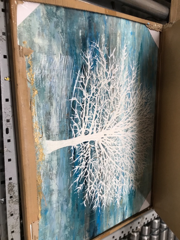 Photo 1 of RFDEPOT ARTS Tree Canvas Wall Art - Hand Painted Large Teal and Blue Paintings with Gold Foil, Modern Abstract Tree of Life Picture for Living Room Bedroom...
