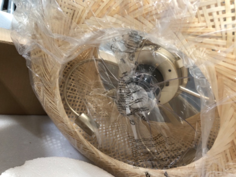 Photo 1 of hummingbird 20" Boho Ceiling Fans with Lights and Remote,Rattan Flush Mount Ceiling Fan with Light, Low Profile Enclosed Bladeless Ceiling Fan Reversible,Rustic Farmhouse Bamboo Caged for bedroom