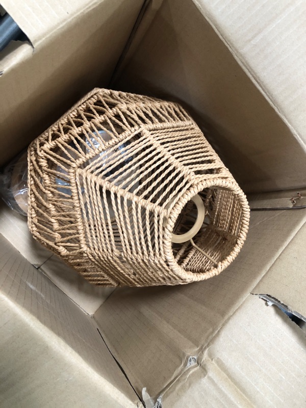 Photo 1 of Pendant Lights for Dining Room - Rattan Hanging Lamp Adjustable Boho Chandelier Hanging Light 11.4 in Woven Lamp Shade Pendant Lighting for Kitchen Island Farmhouse Bedroom Living Room Large Woven Pendant Light
