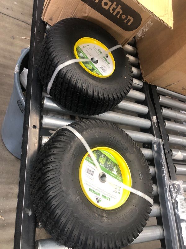 Photo 2 of 15x6.00-6" Front Tire Assembly Replacement for 100 and 300 Series John Deere Riding Mowers - 2 pack