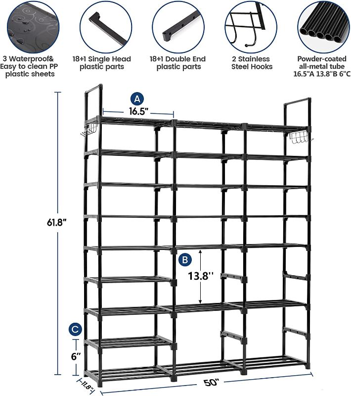 Photo 1 of  9 Tiers Shoe Rack Tall Shoe Organizer Shoe Storage 50-55 Pairs Vertical Shoe Shelf Large Shoe Rack Organizer Stackable Shoe Racks for Entryway, Closet, Garage, Bedroom,Cloakroom