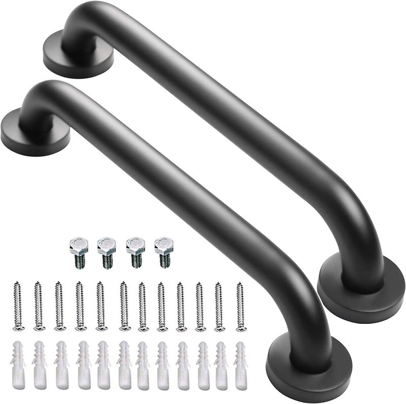 Photo 1 of 2 Pack 16 Inch Shower Grab Bar - 1.25" Diameter, ZUEXT Matte Black Stainless Steel Bathroom Grab Bar Handle, Bath Balance Bar,Safety Hand Rail Support,Handicap Injury Elderly Senior Assist Bath Handle
