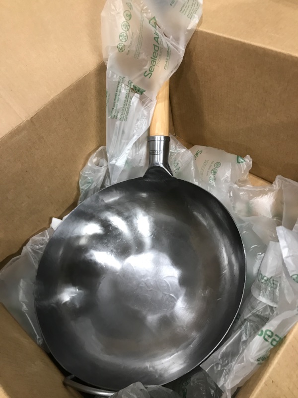 Photo 2 of YOSUKATA Silver Round Bottom Wok Pan – 14" Woks and Stir Fry Pans - Chinese Hammered Pow Wok Carbon Steel Wok - Traditional Chinese Japanese Woks - Carbon Steel Cooking Wok (14", Silver) 14" Silver