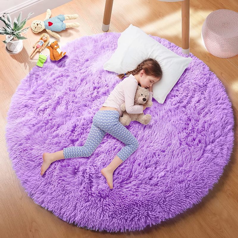 Photo 1 of  Area Rug, Round Rug Circle, Rugs for Girls Bedroom, Fluffy Carpets, Shaggy Rugs,