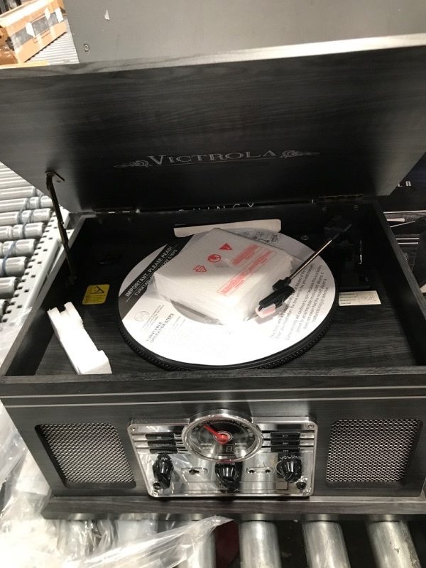 Photo 1 of ***SEE NOTE*** Victrola Nostalgic 6-in-1 Bluetooth Record Player & Multimedia Center with Built-in Speakers - 3-Speed Turntable, CD & Cassette Player, AM/FM Radio | Wireless Music Streaming | Grey Grey Entertainment Center