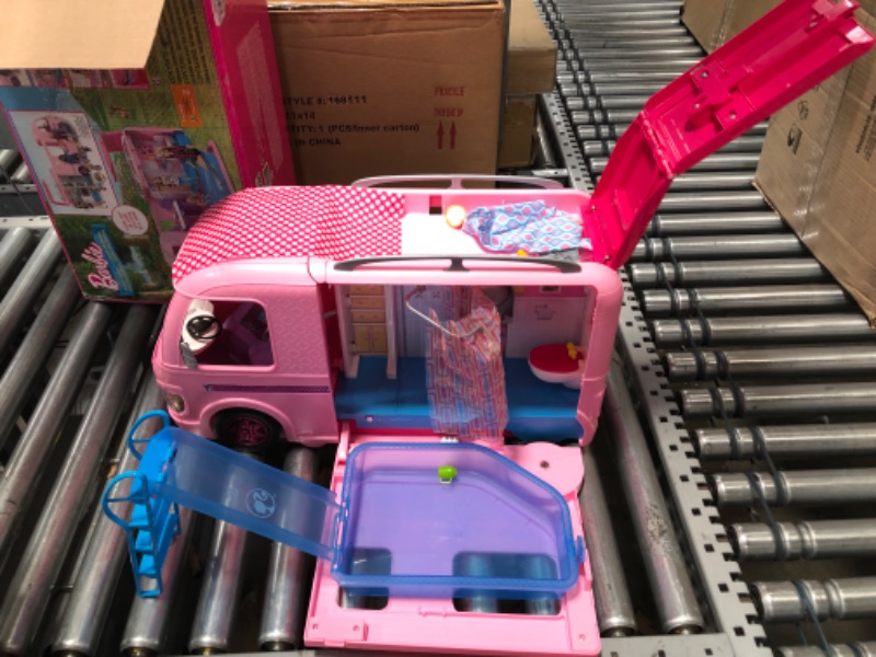 Photo 6 of Barbie Camper Playset With Barbie Accessories, Pool And Furniture, Rolling Vehicle With Campsite Transformation??? [Amazon Exclusive]