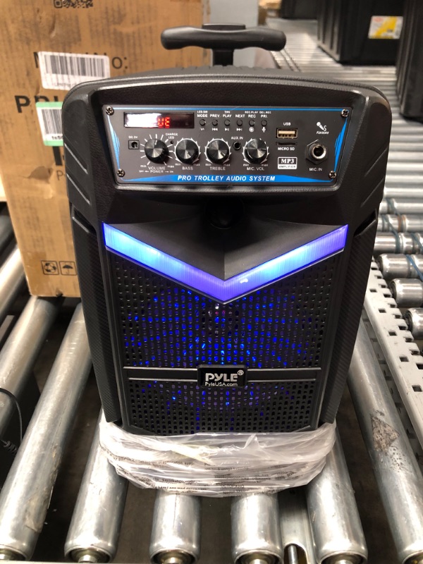 Photo 2 of 400W Rechargeable Outdoor Bluetooth Speaker Portable PA System w/ 8” Subwoofer 1” Tweeter, Recording Function, Mic In, Party Lights USB/SD, Radio - Pyle PPHP842B 8 in Speaker System