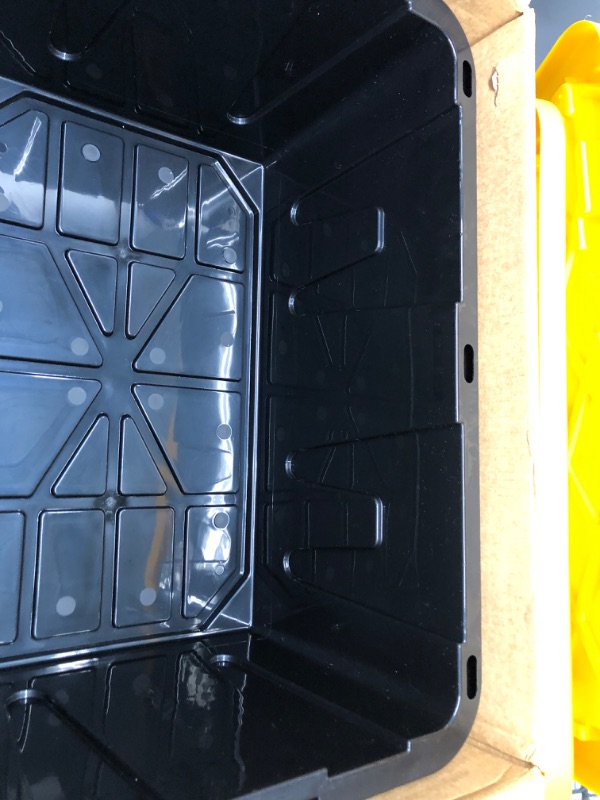 Photo 1 of Homz Durabilt 27 Gallon Capacity Flip Lid Stackable Heavy Duty Tough Storage Container Tote, Black Base with Yellow Lid (2 Pack) Black Base/Yellow Lid 27 Gallon (Pack of 2)