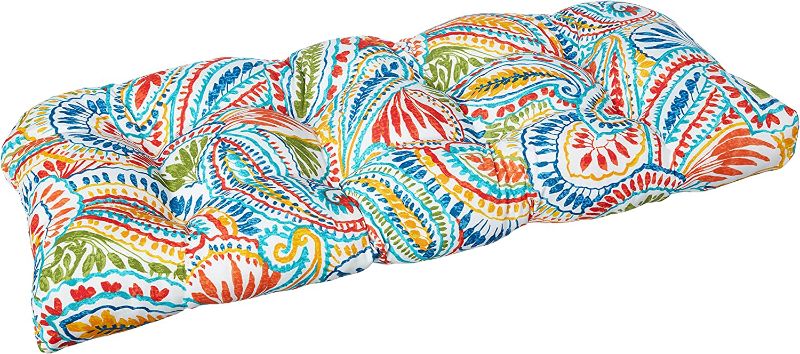 Photo 1 of 
Pillow Perfect Ummi Multi Paisley Indoor/Outdoor Wicker Patio Sofa/Swing Cushion, Tufted, Weather and Fade Resistant, 19" x 44", Blue/Multicolored