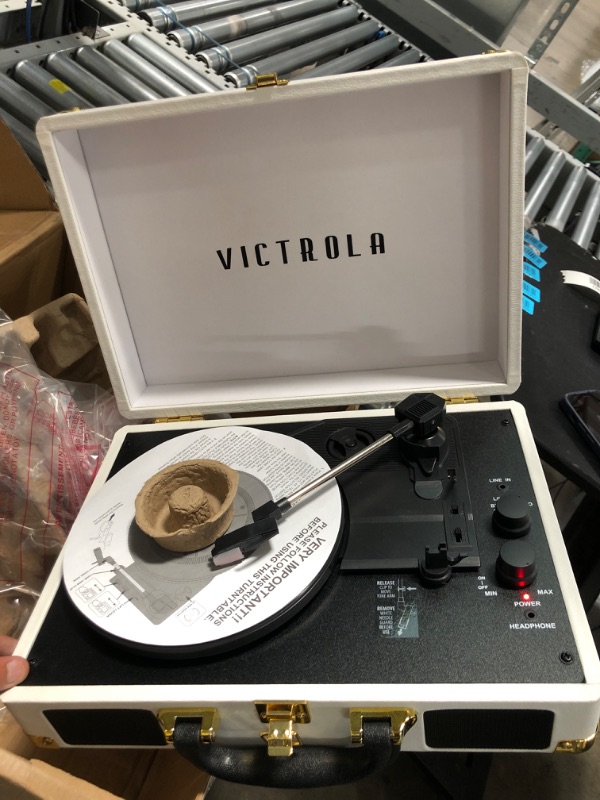 Photo 2 of Victrola Vintage 3-Speed Bluetooth Portable Suitcase Record Player with Built-in Speakers | Upgraded Turntable Audio Sound| White (VSC-550BT-WH) White Record Player                                                                                           