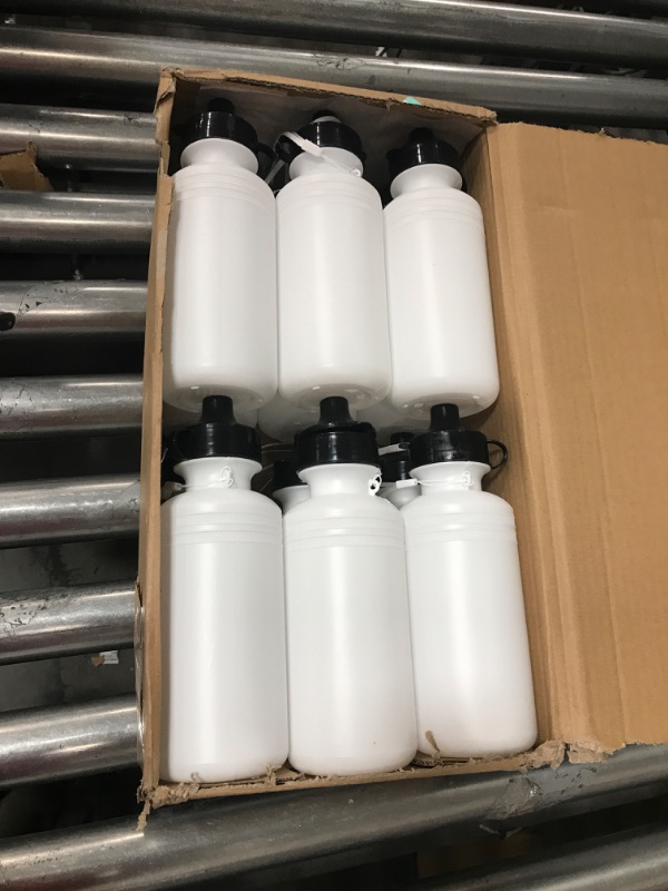 Photo 2 of 12 Sports Water Bottles Bulk (12 Pack) 18 oz Squeeze Reusable Plastic White Water Bottle, BPA Free, School Kids Water Bottles by 4E's Novelty
