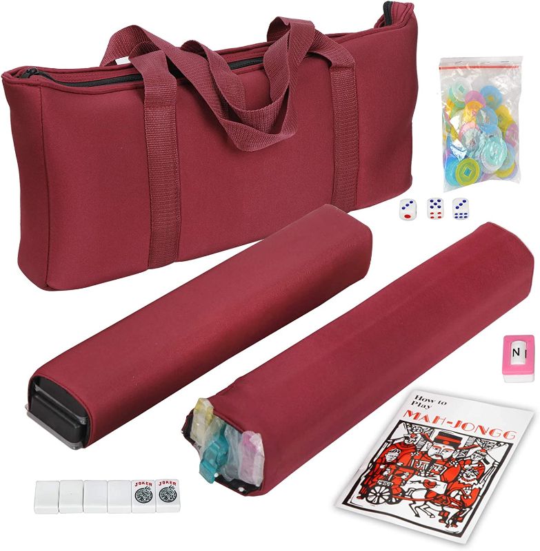 Photo 1 of  American Mah Jongg Mahjong Set 166 Tiles, 4 Colors All-in-One Rack/Pushers, Red Paisley Soft Bag and Accessories –Classic Full Size Complete Mahjongg Mah Jong Set