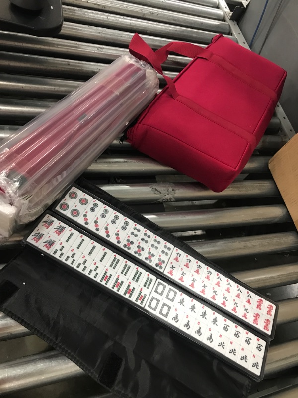 Photo 2 of  American Mah Jongg Mahjong Set 166 Tiles, 4 Colors All-in-One Rack/Pushers, Red Paisley Soft Bag and Accessories –Classic Full Size Complete Mahjongg Mah Jong Set
