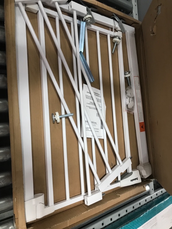 Photo 1 of Babelio Baby Gate for Doorways and Stairs, 26-40 inches Dog/Puppy Gate, Easy Install, Pressure Mounted, No Drilling, fits for Narrow and Wide Doorways, Safety Gate w/Door for Child and Pets White 26-40 Inch (Pack of 1)