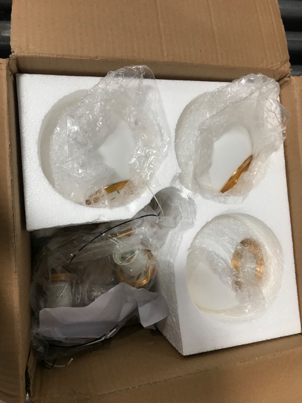 Photo 1 of Ynzefly Mid Century Modern Light Fixture - Semi Flush Mount Ceiling Light 3-Light Ceiling Light with Globe White Glass Shade Close to Ceiling Light Fixtures Gold 3-light fixtures