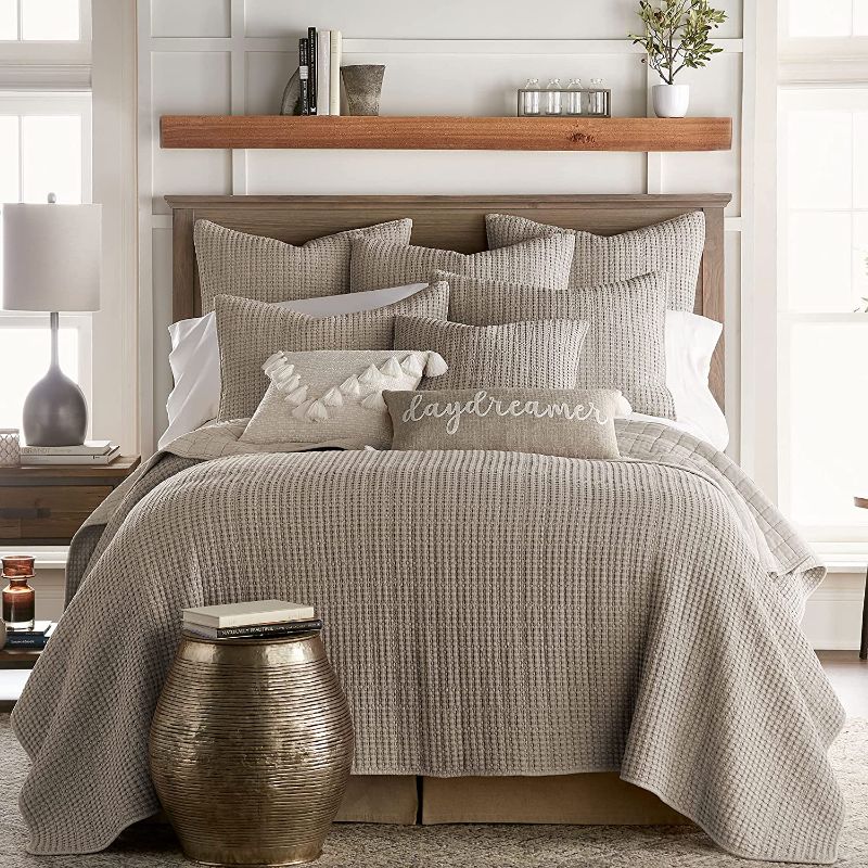 Photo 1 of *COLOR MARY VARY* Levtex Home - Mills Waffle - King/Cal King Quilt Set - Taupe Cotton Waffle - Quilt Size (106 x 92in.), Sham Size (36 x 20in.)
