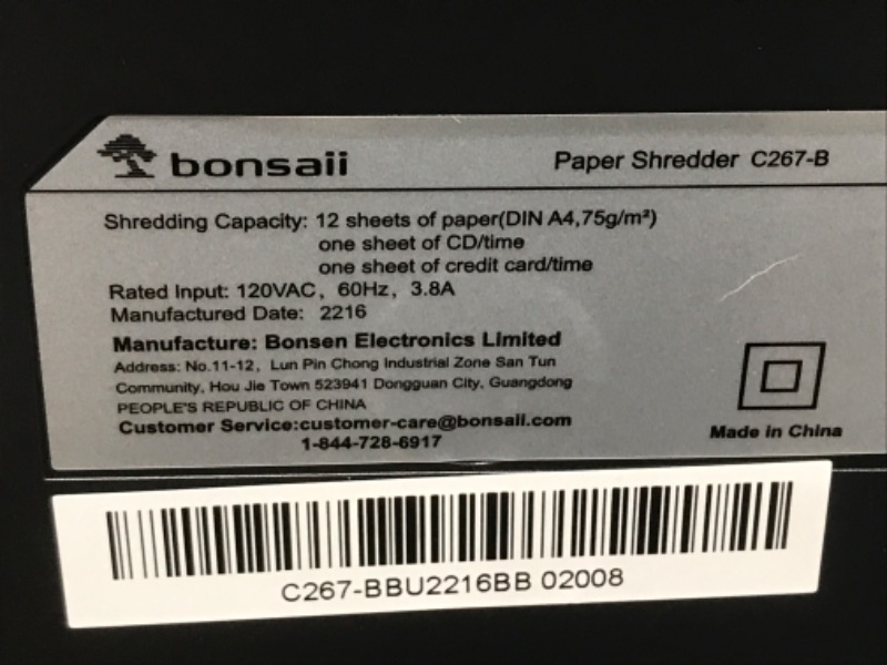 Photo 6 of BROKEN SHREDDER///   Bonsaii Home Office Paper Shredder, 12-Sheet 40-Minute High Security Micro Cut Shredder for CD/Card/Staple/Clip, Anti-Jam Quiet Heavy Duty Shredder with 5.5 Gal Big Pullout Bin, C267-B 1 2 Sheet 40-Mins-Black