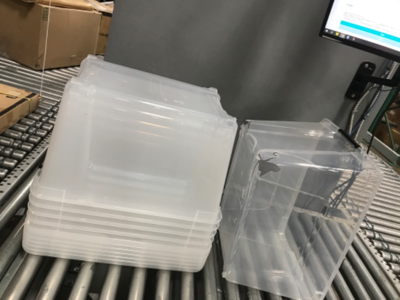 Photo 2 of 1 BROKEN BUCKET/////  IRIS USA 53 Qt. Plastic Storage Container Bin with Secure Lid and Latching Buckles, 6 pack - Clear, Durable Stackable Nestable Organizing Tote Tub Box Sports General Organization Garage Large