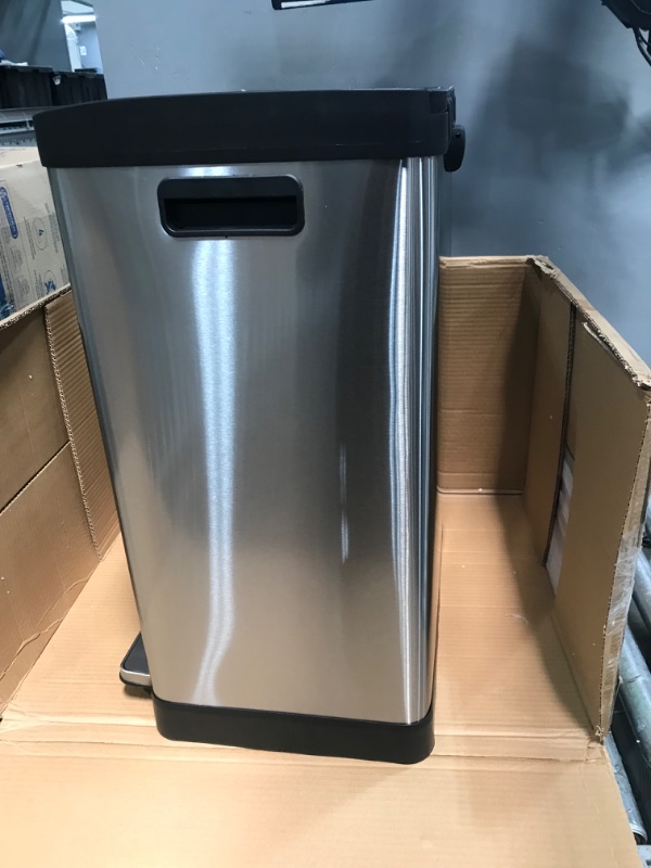Photo 1 of iTouchless SoftStep 16 Gallon Kitchen Step Trash Can & Recycle Bin with Double Odor Filters and Removable Color-Coded Buckes, Stainless Steel, 2 x 8 Gallon (30L), Soft Close Lid and Airtight Seal Softstep 8+8 (Filters) Trash Can
