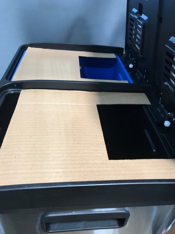 Photo 1 of iTouchless SoftStep 16 Gallon Kitchen Step Trash Can & Recycle Bin with Double Odor Filters and Removable Color-Coded Buckes, Stainless Steel, 2 x 8 Gallon (30L), Soft Close Lid and Airtight Seal Softstep 8+8 (Filters) Trash Can