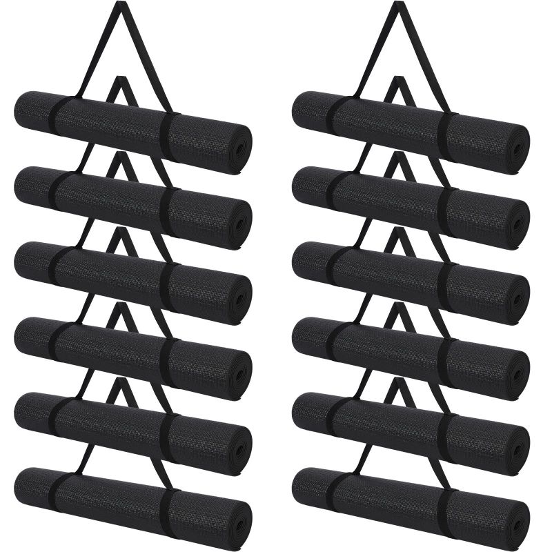 Photo 1 of 12 Pcs Bulk Yoga Mats with 12 Pcs Carrying Straps, 68 x 24 x 0.16 Inch Exercise Yoga Mat with Strap, Non Slip Fitness Mat for Yoga, Workout, Stretching Black