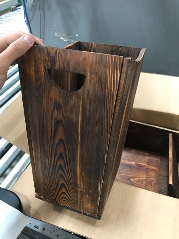 Photo 1 of 2 Pcs Wood Trash Can Wastebasket Office Bin Rustic Wooden Waste Basket Decorative Trash Bin Small Garbage Can Near Desk Bathroom Trashcan Garbage Container Bin with Handle for Kitchen Bedroom, Brown