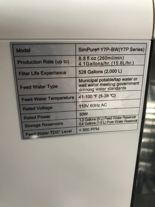 Photo 4 of SimPure Y7P-BW UV Countertop Reverse Osmosis Water Filtration Purification System, 4 Stage RO Water Filter, Bottleless Water Dispenser, 4: 1 Pure to Drain, BPA Free (No Installation Required)