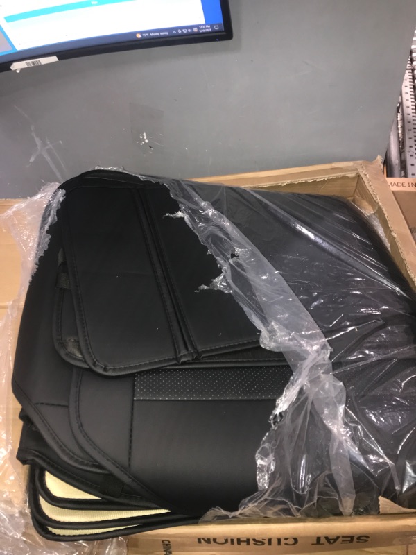 Photo 1 of AOOG Leather Car Seat Covers, Leatherette Automotive Vehicle Cushion Cover for Cars SUV Pick-up Truck, Universal Non-Slip Vehicle Cushion Cover Waterproof Protectors Interior Accessories, Full Set. FULL SET BLACK