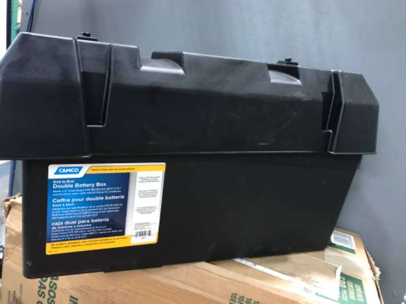 Photo 2 of Camco Heavy Duty Double Battery Box with Straps and Hardware - Group GC2 | Safely Stores RV, Automotive, and Marine Batteries | Measures Inside 21-1/2" x 7-3/8" x 11-3/16" | (55375) Frustration Free Packaging Double Battery Box