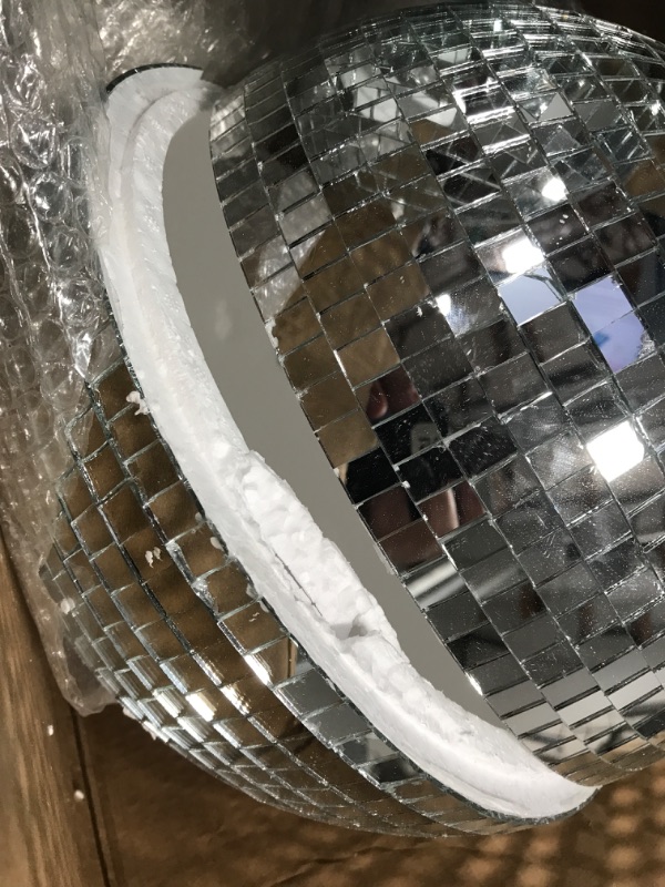 Photo 3 of ***One of them is broken in half as seen in picture.***
2 Pack Large Disco Ball Silver Hanging Mirror Disco Ball Reflective Mirror Disco Ball Ornament for Party Holiday Wedding Dance Music Festivals Decor Club Stage Props DJ Decoration (12 Inch, 12 Inch)