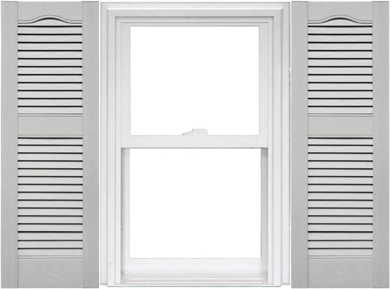 Photo 1 of 2 Pack (4)--Mid America Open Louver Vinyl Shutters (1 Pair) - 14.5 x 43 030  Tuxedo Grey