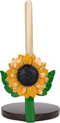 Photo 1 of Elanze Designs Yellow Sunflower 12 inch Resin and Wood Paper Towel Holder