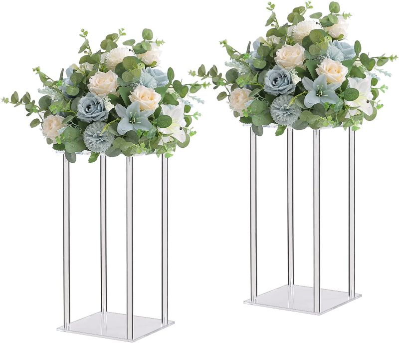 Photo 1 of *1 pc*  SHUOTAO Acrylic Clear Column Flower Vase Stand, Tall 16in Wedding Geometric Centerpieces Floor Flower Stand for Tabletop, Home Party, Display Rack for Weddings Party Decoration S-40cm*2
