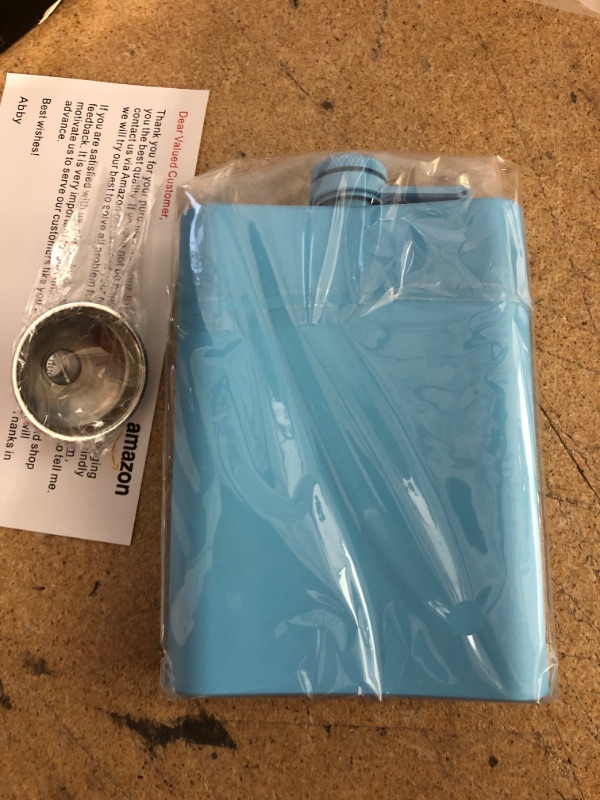 Photo 2 of (PACK OF 3) FYL Hip Flask for Liquor Matte Light Blue 8 Oz 18/8 Stainless Steel Leakproof with Funnel, Never-Lose Cap Flask