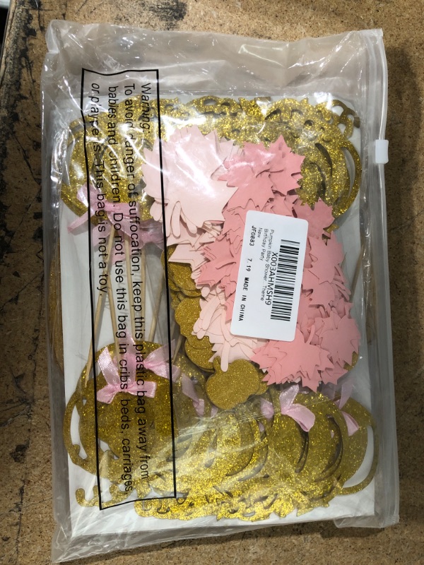 Photo 2 of (PACK OF 2) 225 Pcs Fall Pumpkin Baby Shower Decorations Little Pumpkin Banner Cake Toppers Pink and Gold Pumpkin Confetti Maple Leaf a Little Pumpkin Is on The Way Baby Shower for Thanksgiving Party Supplies