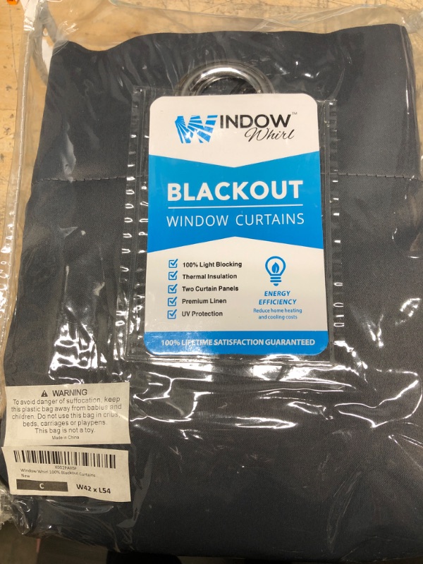 Photo 2 of 100% Blackout Window Curtains: Room Darkening Thermal Window Treatment with Light Blocking Black Liner for Bedroom, Nursery and Day Sleep - 2 Pack of Drapes, Charcoal (54” Drop x 42” Wide Each) Charcoal W42 x L54