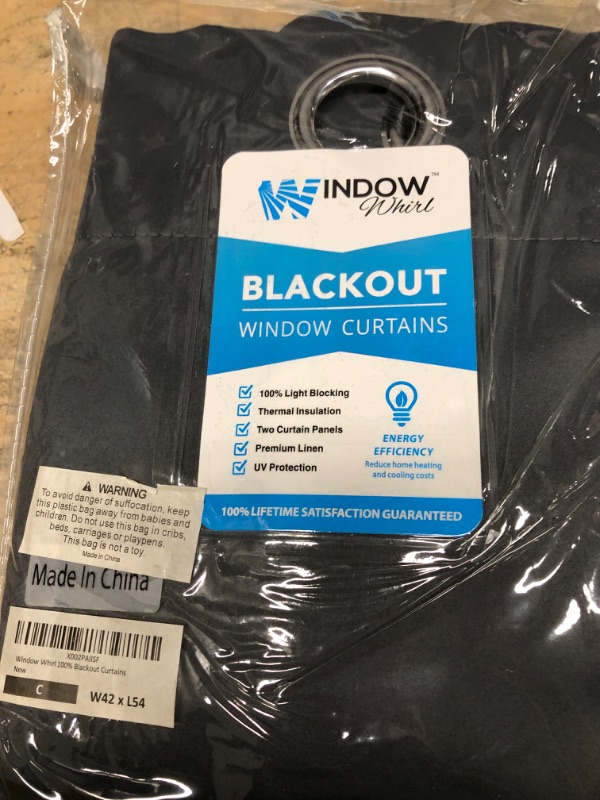 Photo 2 of 100% Blackout Window Curtains: Room Darkening Thermal Window Treatment with Light Blocking Black Liner for Bedroom, Nursery and Day Sleep - 2 Pack of Drapes, Charcoal (54” Drop x 42” Wide Each) Charcoal W42 x L54