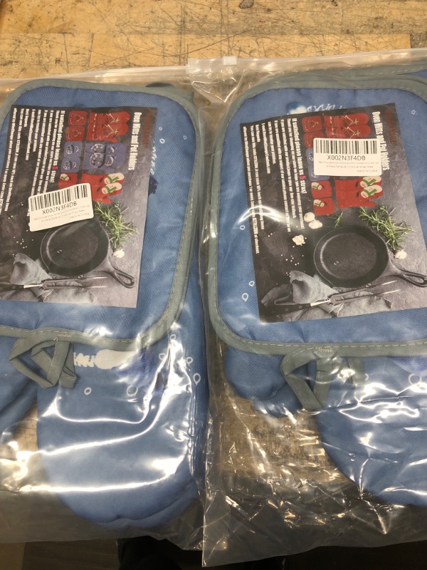 Photo 2 of  2 PACK** Win Change Oven Mitts and Potholders BBQ Gloves-Oven Mitts and Pot Holders with Recycled Infill Silicone Non-Slip Cooking Gloves for Cooking Baking Grilling (4-Piece Set) (Christmas Blue)