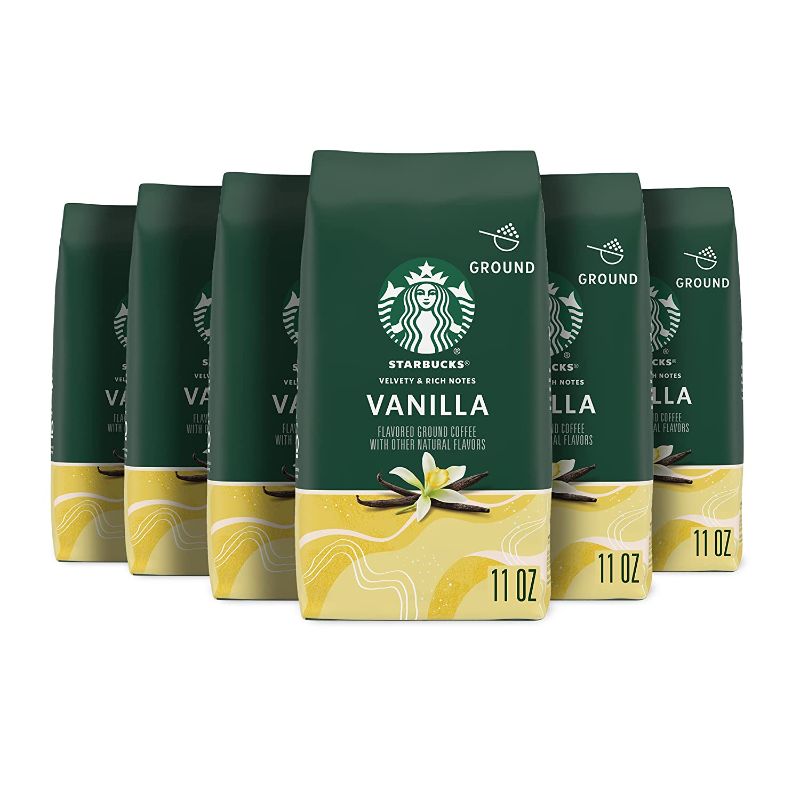 Photo 1 of (BEST BY 01 APR, 2023) Starbucks Ground Coffee—Vanilla Flavored Coffee—No Artificial Flavors—100% Arabica—6 bags (11 oz each)
