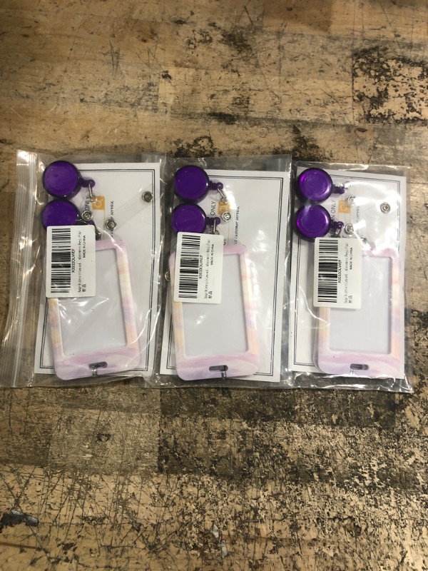 Photo 2 of 3 packs of 2 Pack Badge Holder with Lanyard Retractable Reel Heavy Duty Vertical Hard Platic ID Card Holder for Women Men Nurse Teachers School Medical Law Enforcements (Purple Pink)