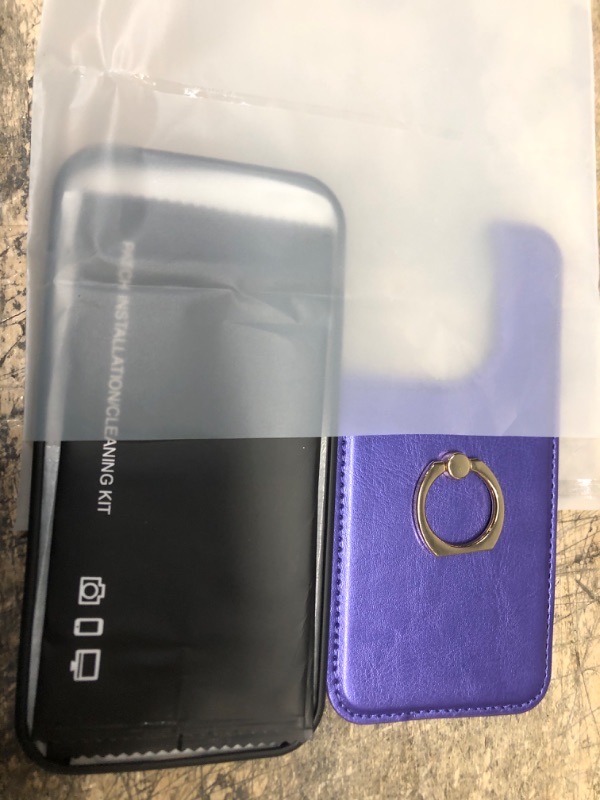 Photo 2 of [3 in 1] iPhone 14 Pro Case Wallet with Card Holder, [Tempered Glass Screen Protector + Camera Lens Protector], RFID Blocking, 360°Rotation Ring Kickstand, Military Protective Flip Case (Purple) Purple iphone 14 pro 6.1''