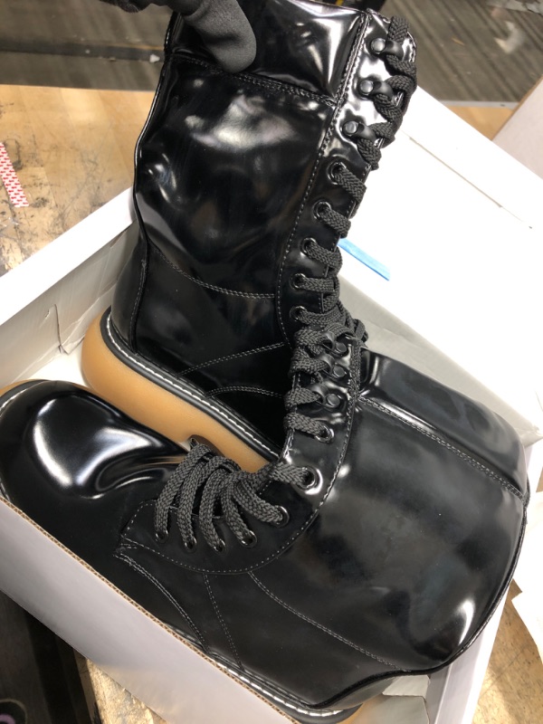 Photo 3 of DREAM PAIRS Women's Platform Combat Boots, Chunky Lug Sole Lace Up Leather Boots, Mid Calf Boots 8.5 Black