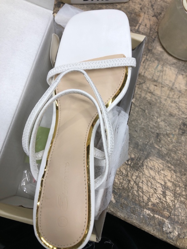 Photo 1 of Ermonn Women's Square Toe Heeled Sandals Slip On Crisscross Strap Slingback Stiletto Heels Mules Size 5.5 White