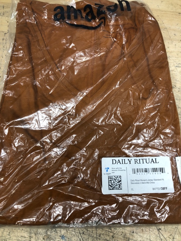 Photo 1 of Amazon Essentials Women's Jersey Standard-Fit Sleeveless V-Neck Midi Dress (Previously Daily Ritual) Rayon Blend Caramel X-Large