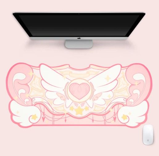 Photo 1 of GeekShare Cute Mouse Pad Desk Pad Protector - Large Non-Slip Rubber Base Desk Mat for Keyboard and Mouse, Perfect for Gaming, Writing, or Home Office Work -- Stars Wings