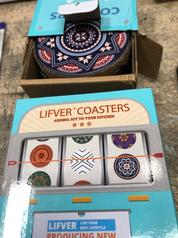 Photo 2 of 2 PACK ----LIFVER Drink Coasters with Holder, Absorbent Coaster Sets of 6,Mandala Style Ceramic Coaster with Cork Base for Tabletop Protection,Cool Home Decor - Christmas Decorations, 4 Inches
