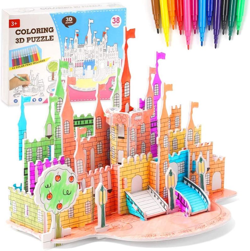 Photo 1 of AMOR PRESENT 3D Coloring Puzzle Set, 3D Puzzle for Kids with 12 Pens Easter Basket Stuffing DIY Easter Gift for Girls and Boy Age 7-12